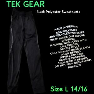 Tek Gear Black Polyester Sweatpants L 14/16 -Never Worn Practically New-